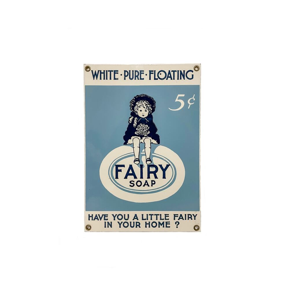 Vintage Style Fairy Soap 5ยข Porcelain Enamel Advertising Sign Ande Rooney Style